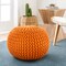 Diva At Home 20" x 14" Hermosa Tangerine Orange Hand Crafted Cotton Round Pouf Ottoman